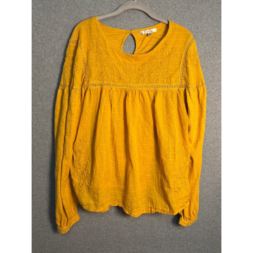 IB Diffusion Women's Mustard Yellow Embroidered Boho Peasant Top‎ XL Cottagecore